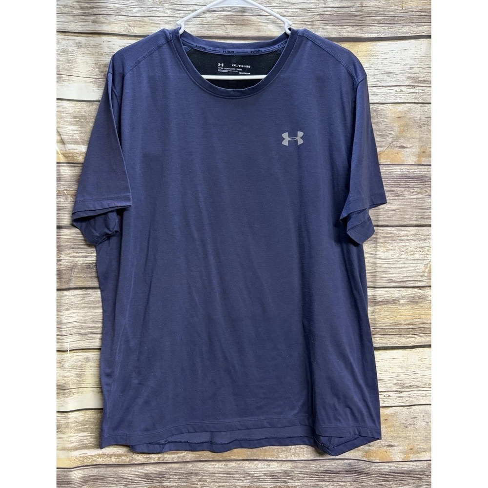 Under Armour Shirt Men's XXL Fitted Blue Short Sleeve HeatGear Casual Stretch